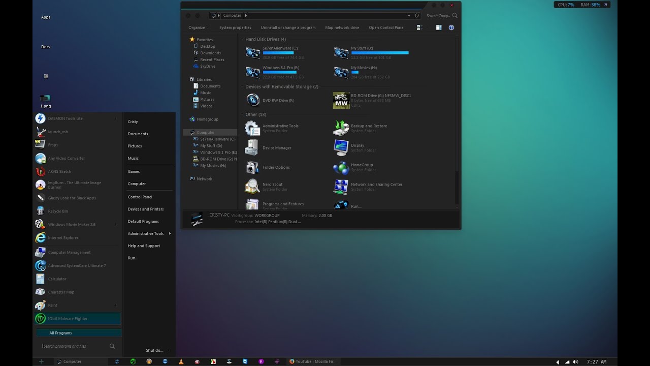 windows 7 dark mode theme